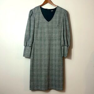 A.B.S collections black & white plaid houndstooth 3/4 sleeve dress size 4